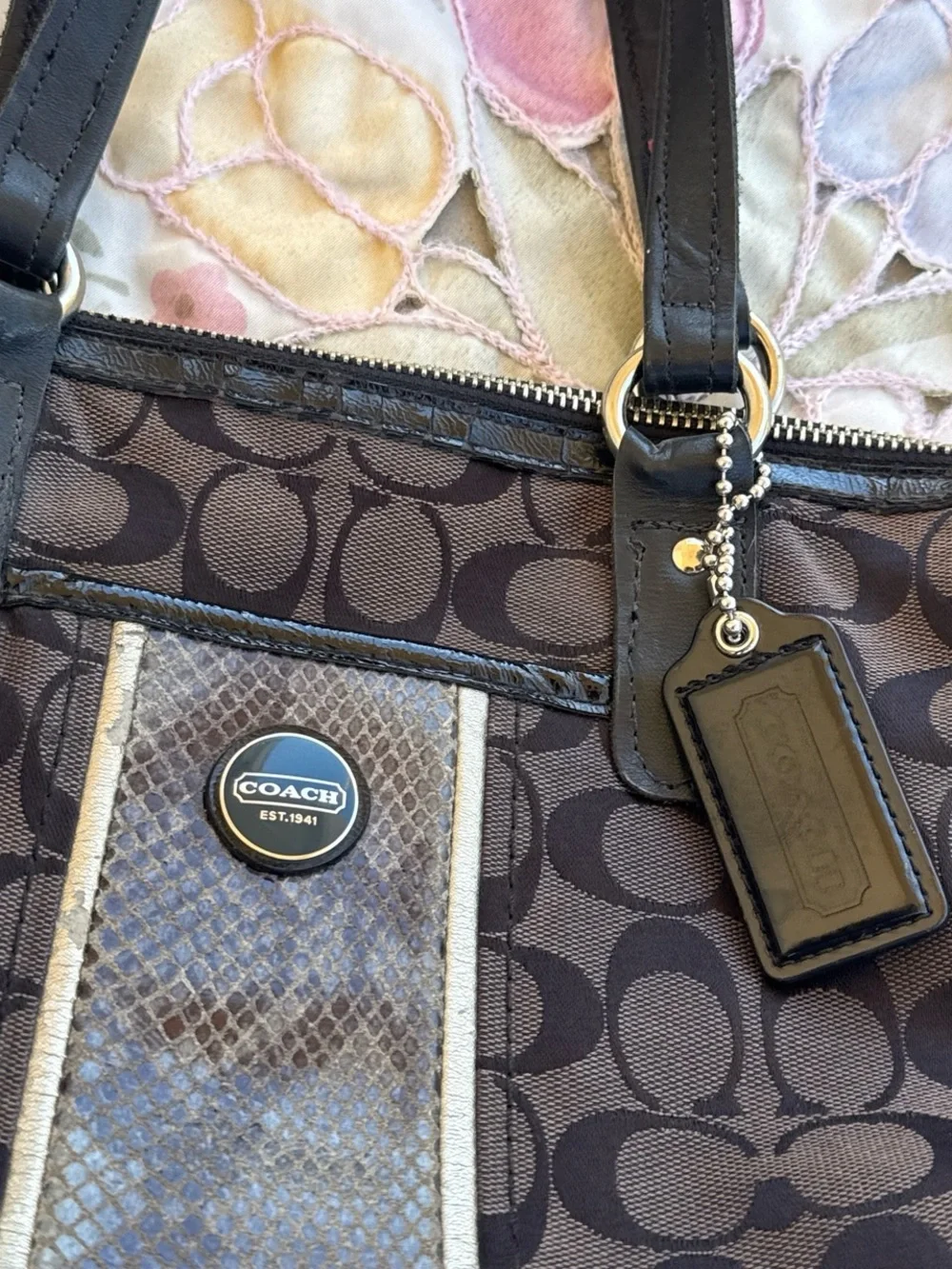 Coach Y2K Signature C Snakeskin Stripe Satchel Shoulder Bag
